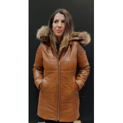 Parka cuero con capucha